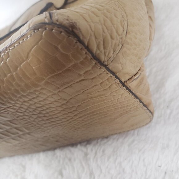 Etienne Aigner Tan Croc Embossed Leather Shoulder Tote Bag - Picture 14 of 16